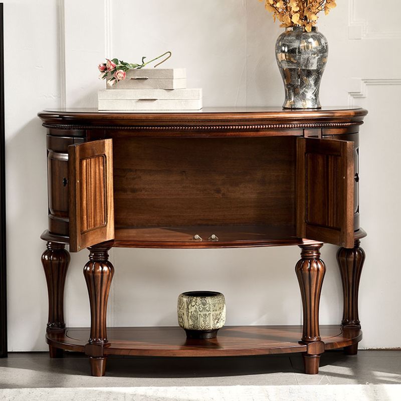 Half Moon Shape Contemporary Console Table Brown Wood Console Sofa Table