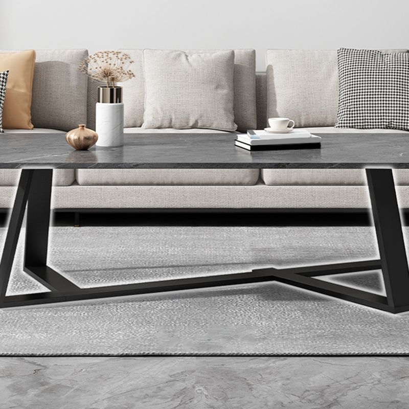 Glam Style Rectangular Slate Cocktail Table with Cross Legs Base Coffee Table