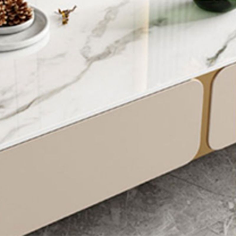 Glam Stone TV Media Stand Enclosed Storage White TV Stand with Drawers