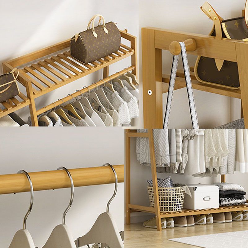 Zeitgenössischer Hall -Stand Bambusholzregale mit freistehendem Kleidungsstange