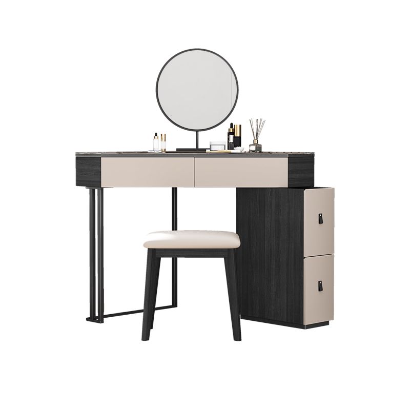 Moderne Ecke Eitelkeitstischhocker und Spiegel Set Glass Top 4-Drawer-Kommode