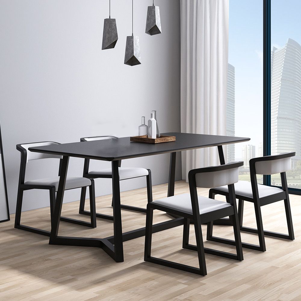Rectangle Black Industrial Dining Table Pine Solid Wood Table with Trestle Base Clearhalo ' dining_table' 'Dining Tables & Seating' 'Dining Tables' 'Furniture' 'furniture_dining_table' 'Kitchen & Dining Furniture' 'kitchen&dining_furn' 'kitchen' 'kitchen_dining_table' 1200x1200_24c41b87-47f9-442e-81b2-c9003b544e64