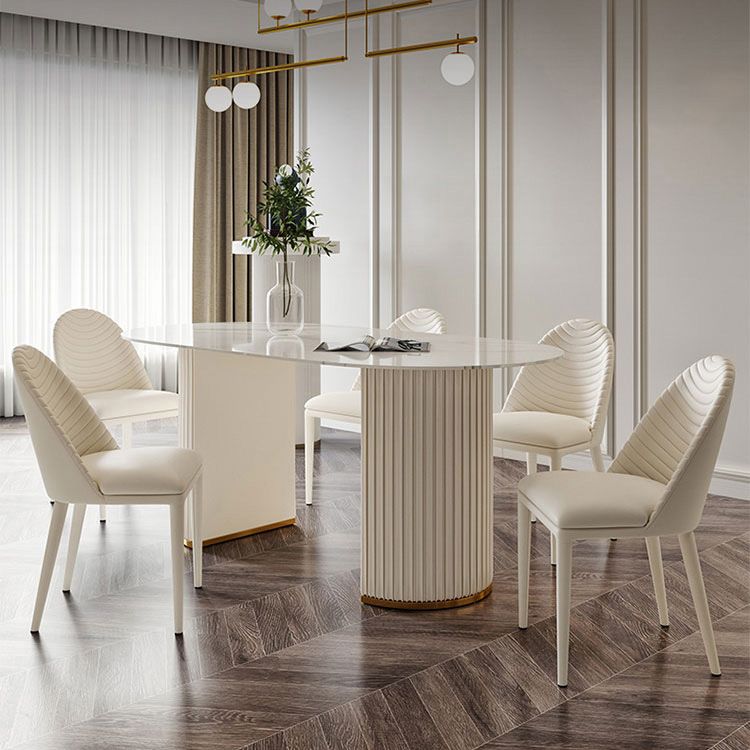 Luxury Double Pedestal Dining Table Oval Sintered Stone Kitchen Desk