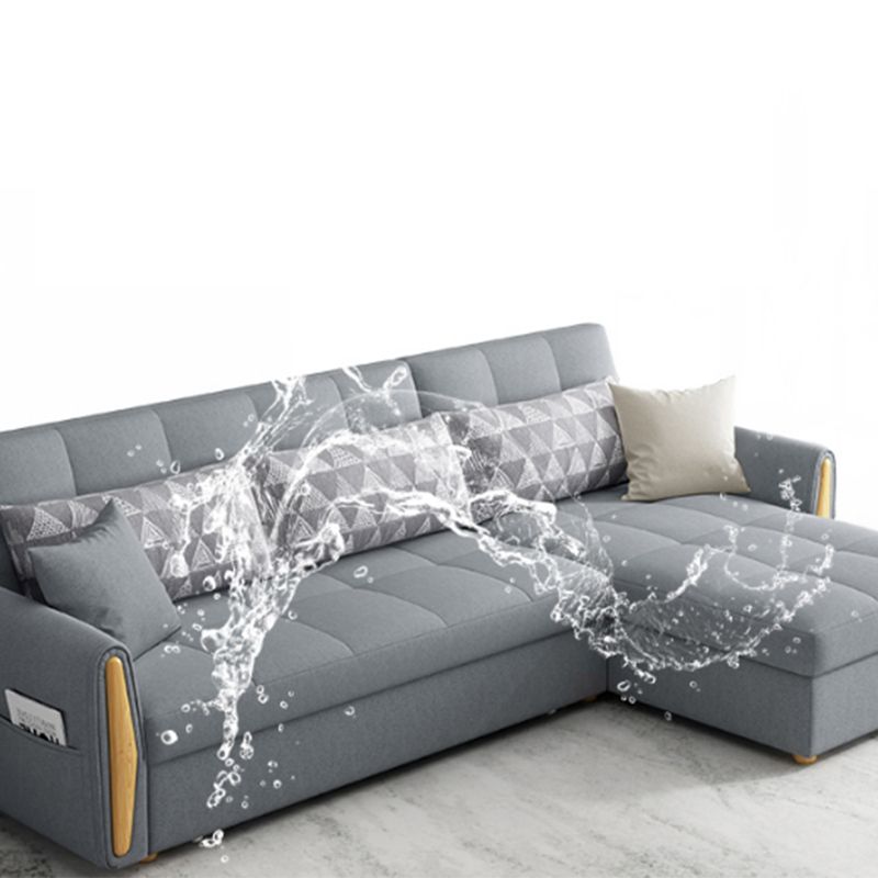 Braccio quadrato grigio chiaro divano in cotone contemporaneo di divano e chaise per soggiorno