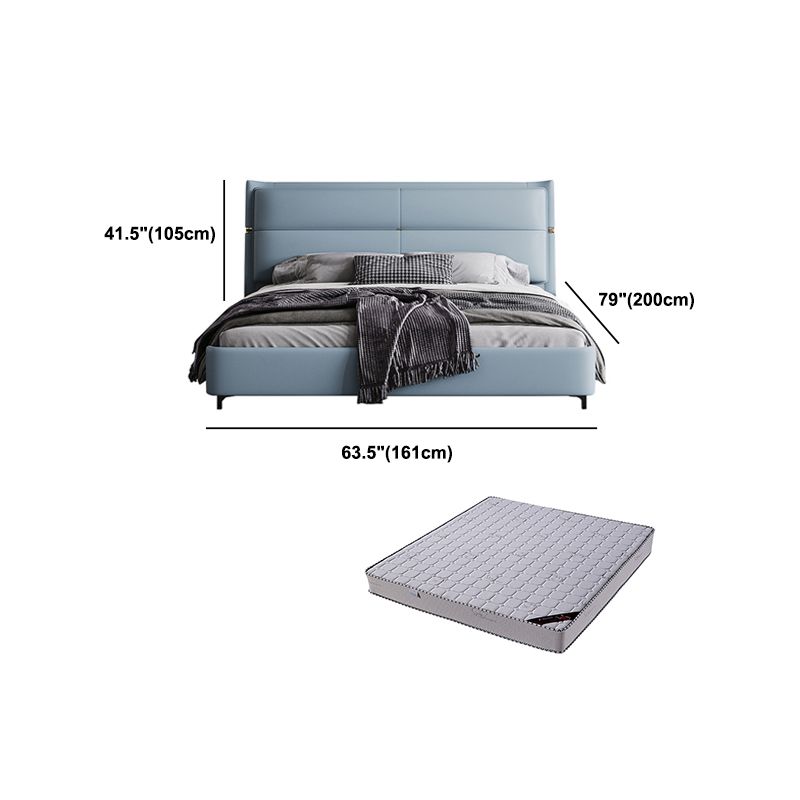 Lederen gestoffeerd rechthoekig paneelbed Standaard bedframe in blauw