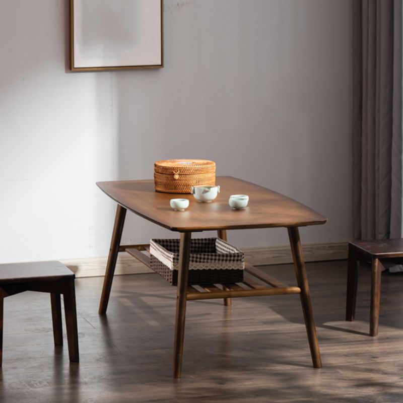 Scandinavian Rectangle Wood Coffee Table 4 Legs Cocktail Table with Shelf Clearhalo 'Coffee & Accent Tables' 'Coffee Tables' 'coffee_tables' 'furn' 'furn_coffee_tables' 'Furniture' 'Living Room Furniture' 1200x1200_24cef017-02e2-40d8-8a73-33e33c3f8779