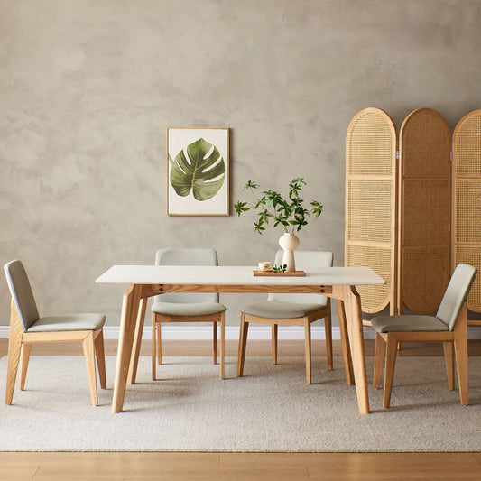 モダンな焼結石トップダイニングセット長方形1/4/5ピース木製ダイニングルームテーブルセット