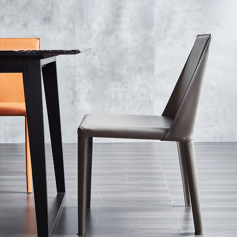 Minimalist Style Leather Dining Side Chair Solid Back Dining Chairs for Home