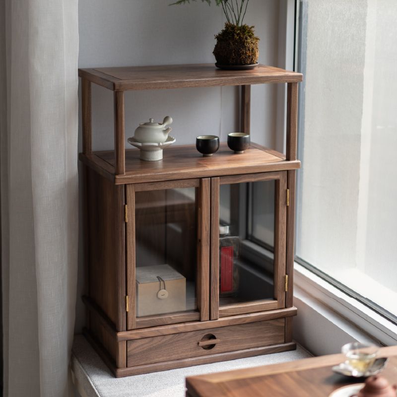 Porta in vetro in stile moderno in legno massiccio espresso con 1 cassetto