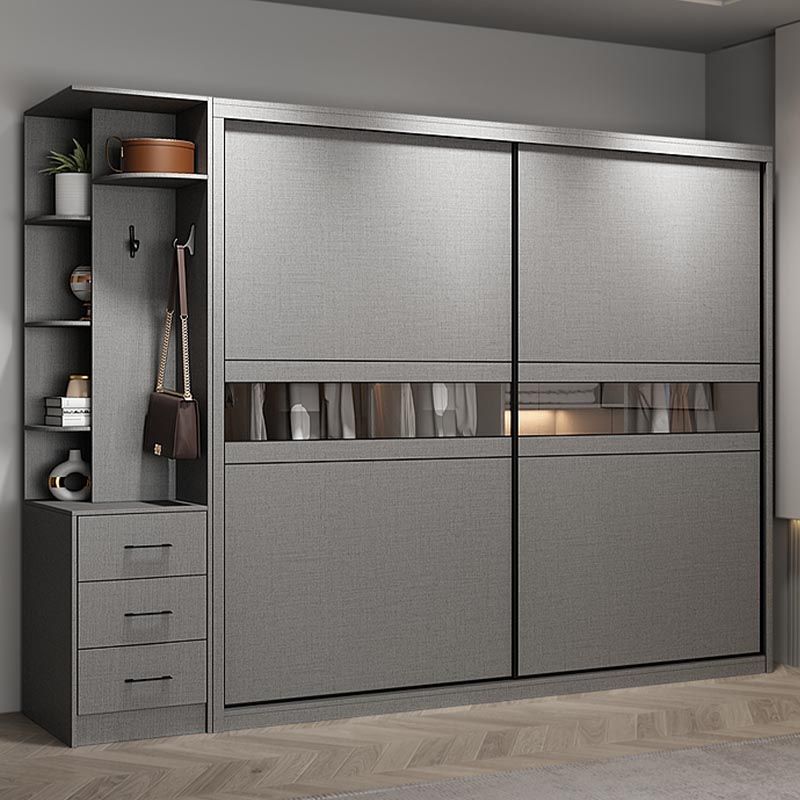 Contemporary Wooden Wardrobe Gray Colour Wardrobe Closet with Sliding Door