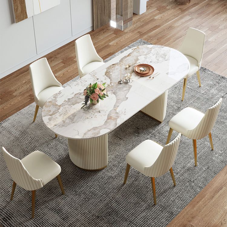 Ovale eettafel van gesinterd steen Luxe vaste tafel met dubbel onderstel
