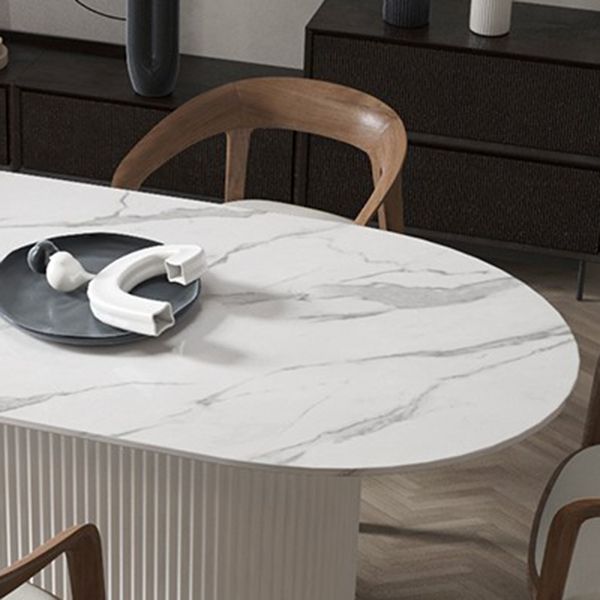 Ovaler Esstisch von Simplicity mit Sockeltisch aus gesintertem Stein und Kiefernholz