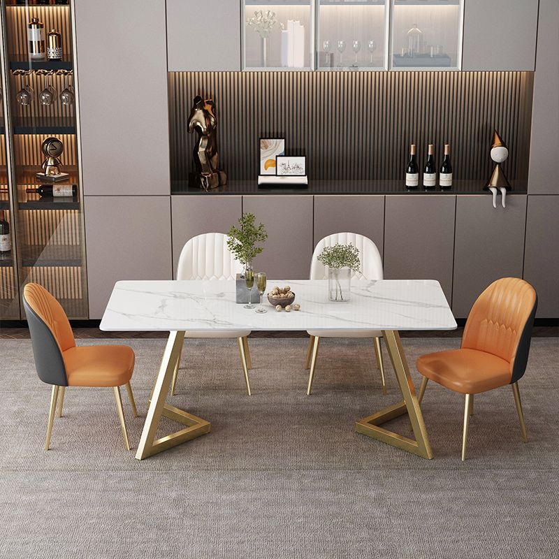 Set da tavolo da pranzo rettangolare glam 1/2/5/7 pezzi Dinette set con top in pietra sinterizzata bianca