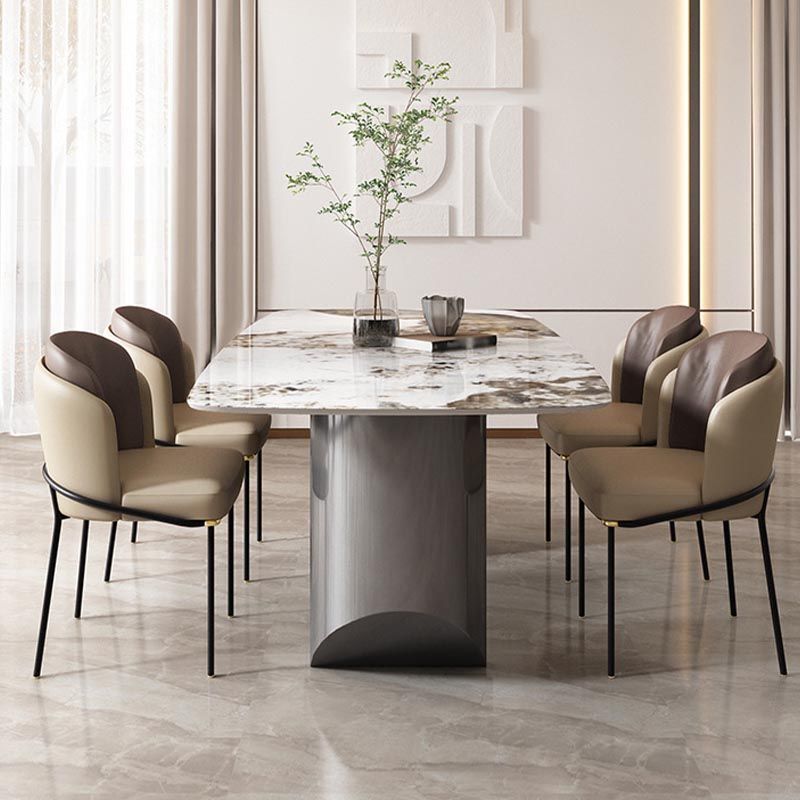 Tavolo da pranzo in pietra sinterizzato tavolo da doppio piedistallo in acciaio inossidabile moderno