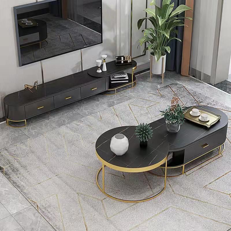 Stone TV Console Contemporary 3 Drawers Open Storage Media Console Clearhalo 'furn' 'furn_tv_stands_entertainment_centers' 'Furniture' 'Living Room Furniture' 'TV Stands & Entertainment Centers' 'TV Stands & Media Storage Furniture' 'tv_stands_entertainment_centers' 1200x1200_24ec47cf-bcca-4952-89d7-ccbc71bc5130