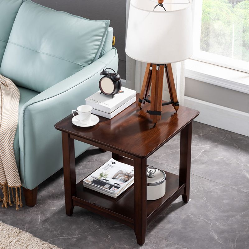 Modernistisches massives Holz 4 Beine quadratische Doppelstufe Akzent -Beistelltisch