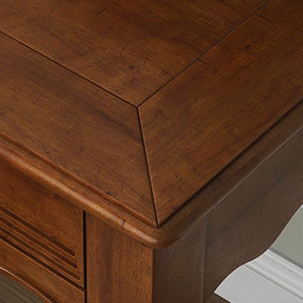 Vanity di trucco in legno in solido marrone con cassetti e tavolo da toeletta a specchio