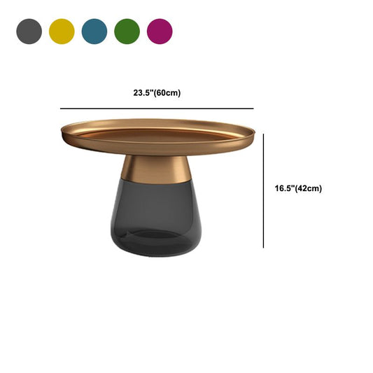 Mid-Century Modern Pedestal Metal Round Glass Single Coffee Table