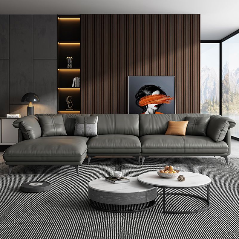 Divano sezionale in pelle autentica divano nero con cuscini rimovibili