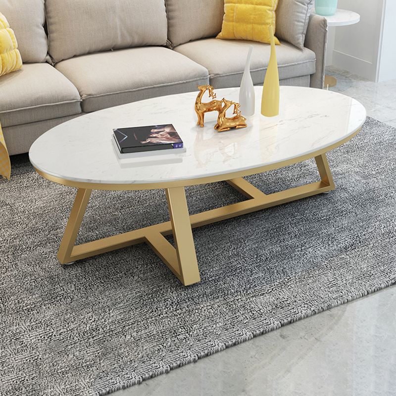 Glam Metal Cross Legs Coffee Table Faux Marble/Slate Oval Coffee Table Clearhalo 'Coffee & Accent Tables' 'Coffee Tables' 'coffee_tables' 'furn' 'furn_coffee_tables' 'Furniture' 'Living Room Furniture' 1200x1200_24f3f8d2-75fe-4615-9c21-604979f341c3