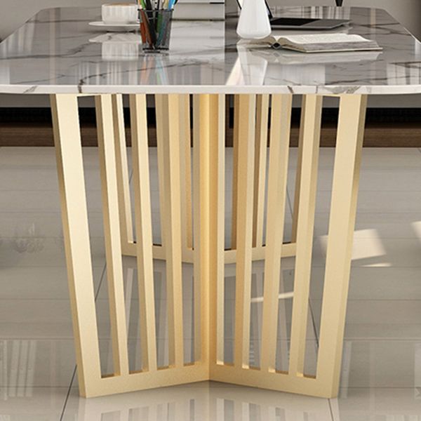 Rectangle Sintered Stone White Dining Table Glam Double Pedestal Table for Dining Room Clearhalo ' dining_table' 'Dining Tables & Seating' 'Dining Tables' 'furn' 'furn_dining_table' 'Furniture' 'furniture_dining_table' 'Kitchen & Dining Furniture' 'kitchen&dining_furn' 'kitchen' 'kitchen_dining_table' 1200x1200_24f46f2e-9ed9-4531-aabf-a8e8263be699