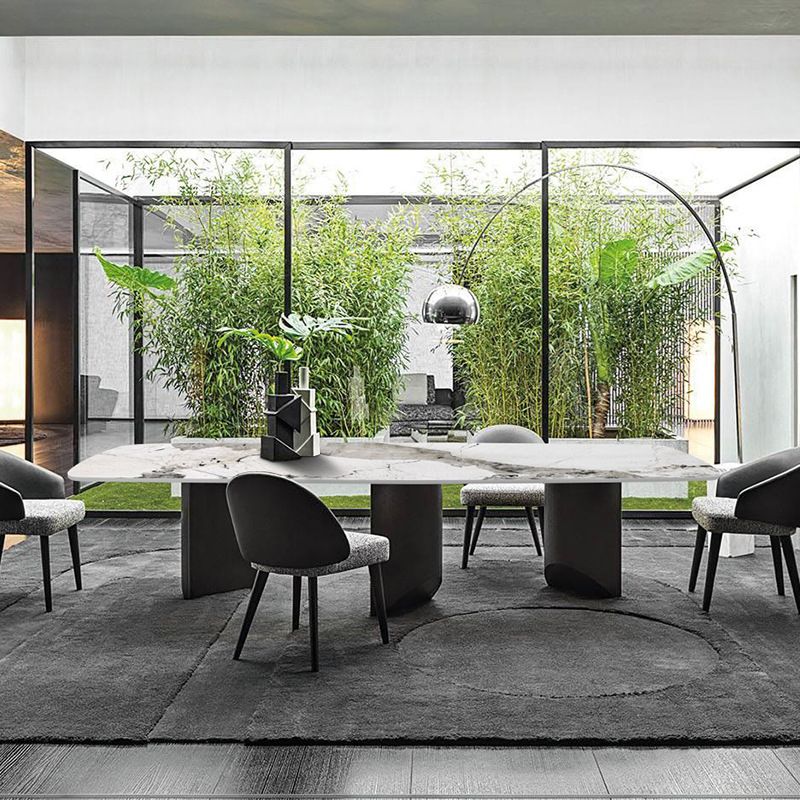 Sintered Stone Top Dining Table Rectangle Table with Grey Metal Base and Double Pedestal Clearhalo ' dining_table' 'Dining Tables & Seating' 'Dining Tables' 'furn' 'furn_dining_table' 'Furniture' 'furniture_dining_table' 'Kitchen & Dining Furniture' 'kitchen&dining_furn' 'kitchen' 'kitchen_dining_table' 1200x1200_24f6936a-a921-4fc7-82e9-e715b4aef033