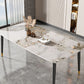 Mesa de comedor rectangular con tapa de piedra, mesa de comedor de cocina estilo Glam con patas negras