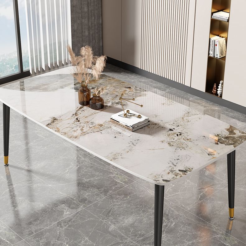 Mesa de comedor rectangular con tapa de piedra, mesa de comedor de cocina estilo Glam con patas negras