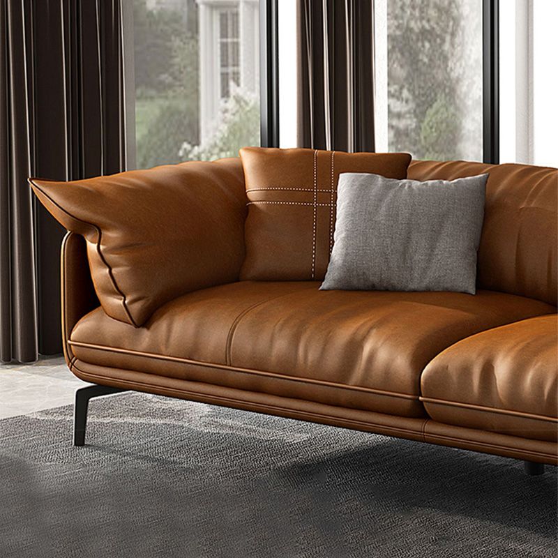 Brown Leather/Faux Leather Sectional Pillow Top Arm for Living Room Clearhalo 'furn' 'furn_sectionals' 'Furniture' 'furniture_sectionals' 'kitchen' 'kitchen_sectionals' 'Living Room Furniture' 'Sectionals' 1200x1200_24f753a9-5f10-4008-96f4-4e1b21efd281