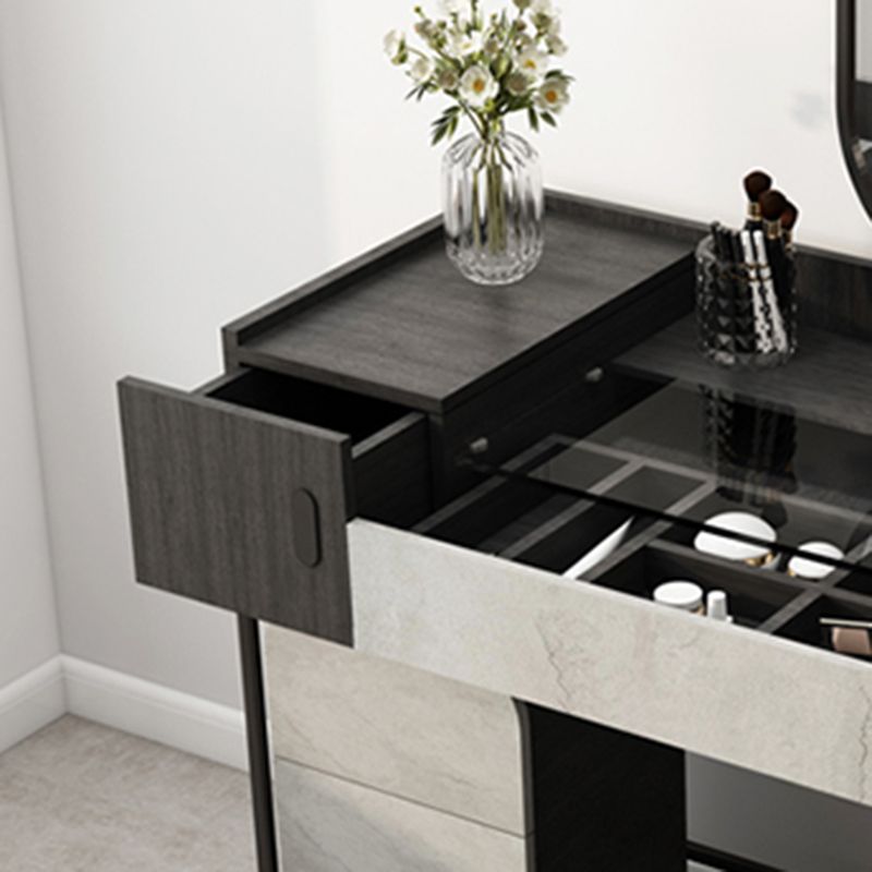 Tavolo da toep da trucco con vanità in vetro contemporaneo con specchio e sgabelli - 32,38 "H