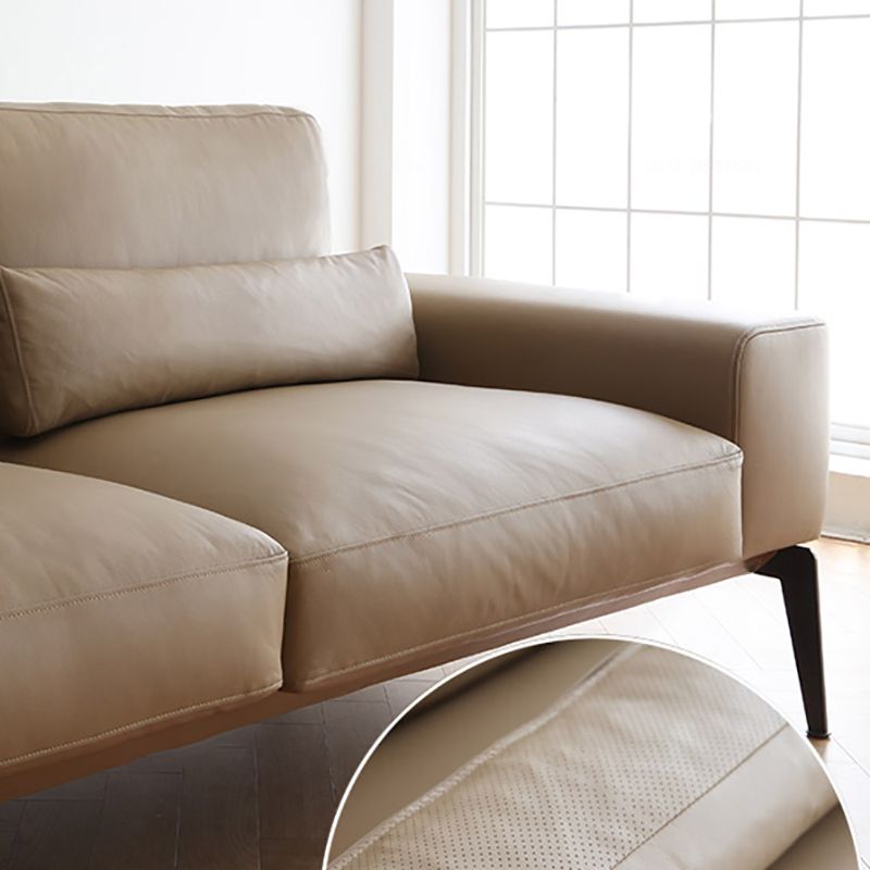 32" High Genuine Leather Square Arm Modern Sofa with Bolster Pillows, Brown Clearhalo 'furn' 'furn_sofas' 'Furniture' 'furniture_sofas' 'kitchen' 'kitchen_sofas' 'Living Room Furniture' 'Sofa' 'sofas' 1200x1200_24f90c2e-46a5-4898-a9d3-9b46e772165f