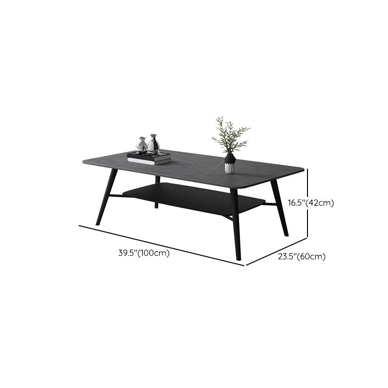 Cross Legs Rectangular Slate Coffee Cocktail Table in Gray with Shelf Clearhalo 'Coffee & Accent Tables' 'Coffee Tables' 'coffee_tables' 'furn' 'furn_coffee_tables' 'Furniture' 'Living Room Furniture' 1200x1200_24fde2f4-2dac-4daa-97b1-5cd50b99538c
