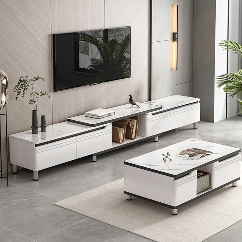 モダンなテレビコンソールストーンメディアコンソール部屋用の引き出し付きオープンストレージコンソール