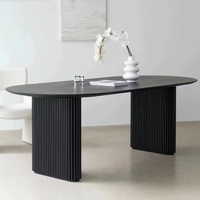 Black Double Pedestal Table Oval Solid Wood Dining Table for Home Kitchen Dinner