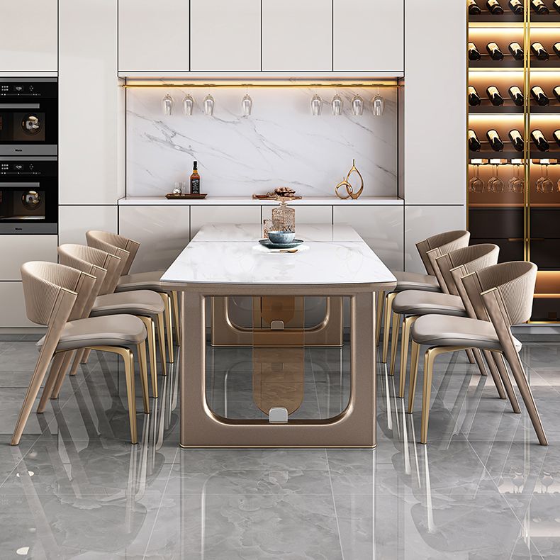 Sintered Stone Top Luxury Dining Table Rectangle Table with Gold Double Pedestal Clearhalo ' dining_table' 'Dining Tables & Seating' 'Dining Tables' 'furn' 'furn_dining_table' 'Furniture' 'furniture_dining_table' 'Kitchen & Dining Furniture' 'kitchen&dining_furn' 'kitchen' 'kitchen_dining_table' 1200x1200_25069cf0-8da4-4d39-a82a-c51ebe8277eb