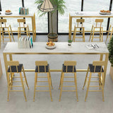 Glam Style Bar Table Set 1/5 Pieces Rectangle Stone Fixed Pub Dining Set