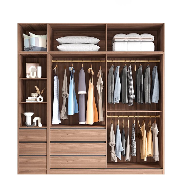 Armario de armario marrón con varilla de ropa Gabinete de vestuario de madera
