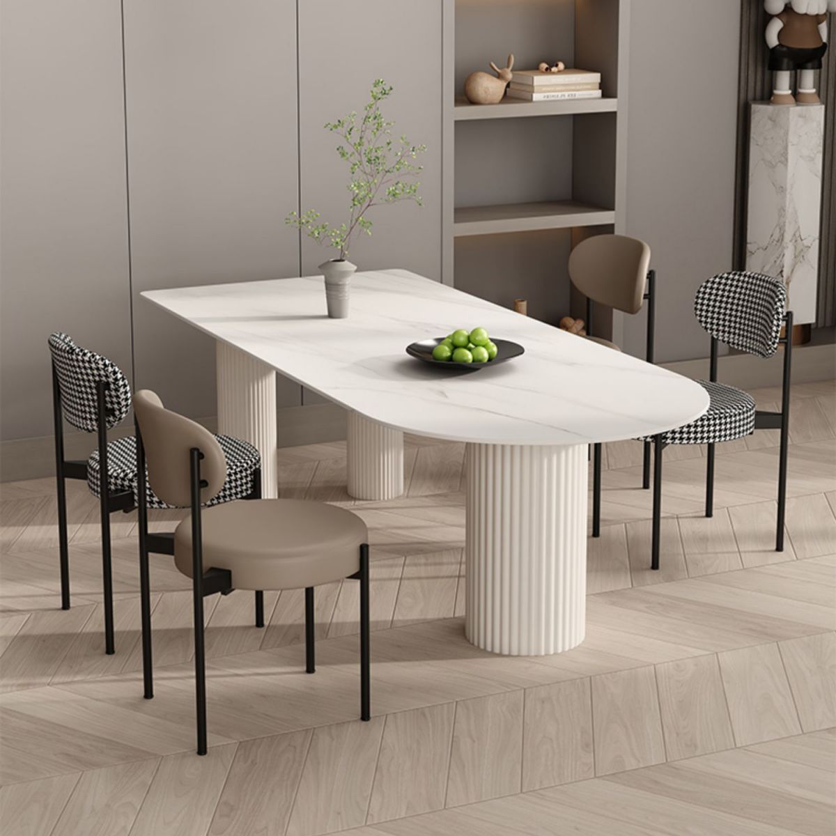 Kitchen Dining Table Modern Stone Dining Table in White and Black Clearhalo 'Dining Tables & Seating' 'Dining Tables' 'dining_table' 'furn' 'furn_dining_table' 'Furniture' 'furniture_dining_table' 'Kitchen & Dining Furniture' 'kitchen' 'kitchen_dining_table' 1200x1200_250b563b-eda2-439a-9b18-484530c60c01