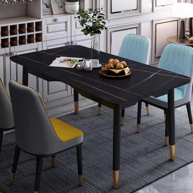 Modern Sintered Stone Standard Dining Table Rectangle Kitchen Dining Table with 4 Legs Base Clearhalo ' dining_table' 'Dining Tables & Seating' 'Dining Tables' 'Furniture' 'furniture_dining_table' 'Kitchen & Dining Furniture' 'kitchen&dining_furn' 'kitchen' 'kitchen_dining_table' 1200x1200_250e9708-6550-472b-be39-cbae4bb282e5