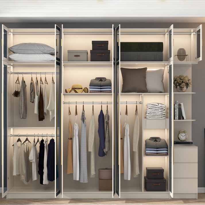 Armoire en bois d'ingénierie avec portes en verre armoire moderne pour chambre à coucher