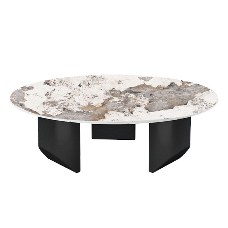 Modern Style Round Coffee Table with Iron Craft Black Base and Rock Slab White Top Clearhalo 'Coffee & Accent Tables' 'Coffee Tables' 'coffee_tables' 'furn' 'furn_coffee_tables' 'Furniture' 'Living Room Furniture' 1200x1200_2511f034-a77c-4e86-b759-bdb171e53c1d