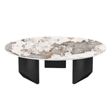 Modern Style Round Coffee Table with Iron Craft Black Base and Rock Slab White Top Clearhalo 'Coffee & Accent Tables' 'Coffee Tables' 'coffee_tables' 'furn' 'furn_coffee_tables' 'Furniture' 'Living Room Furniture' 1200x1200_2511f034-a77c-4e86-b759-bdb171e53c1d