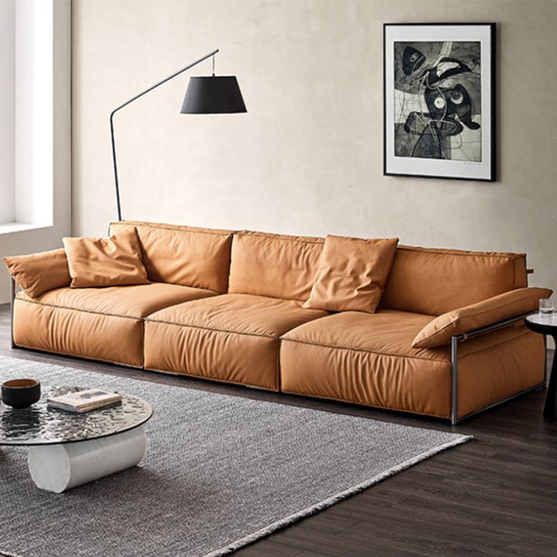 Contemporary Genuine Leather Living Room Pillow Top Arm Cushions Sofa
