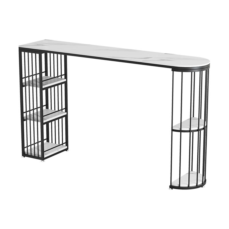 Glam White Stone Indoor Bar Dining Table Iron Double Pedestal Bistro Table with Shelve Clearhalo 'Bar Furniture' 'Bar Tables' 'bar_tables' 'furn' 'furn_bar_tables' 'Furniture' 'furniture_bar_tables' 'Kitchen & Dining Furniture' 'kitchen&dining_furn' 'kitchen' 1200x1200_25145781-683c-402a-bbd3-edf73cd209f5