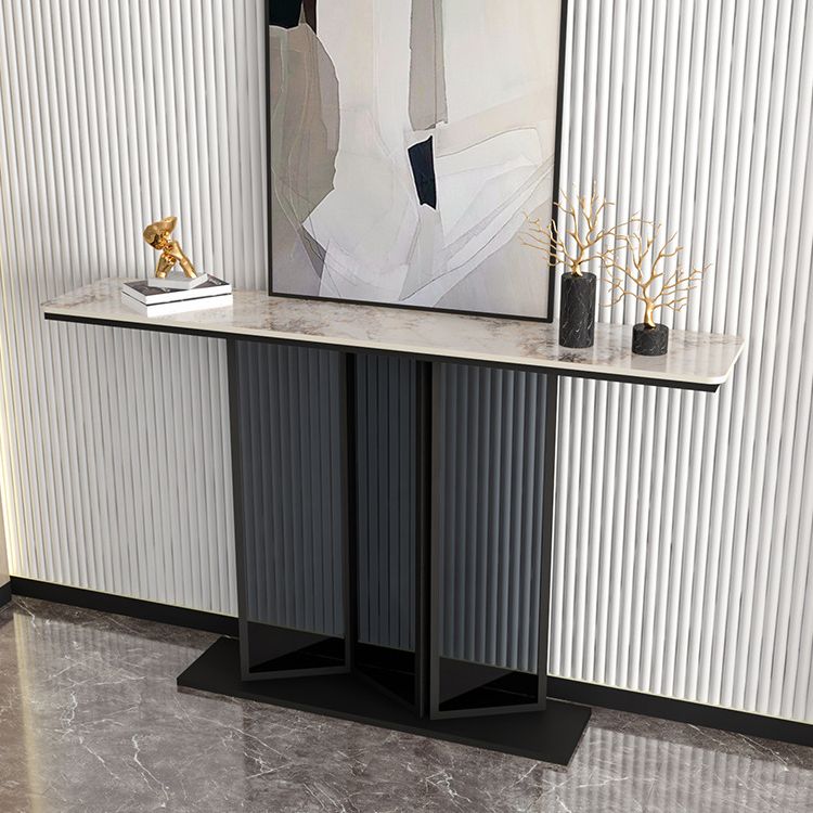 Tavolo da divano console in pietra moderna tavolo da rettangolo con scaffale per la sala