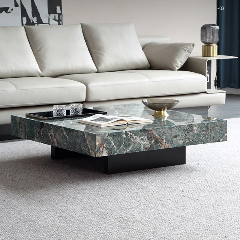 Glam Square Slate Coffee Table Stainless Steel Sled Cocktail Table Clearhalo 'Coffee & Accent Tables' 'Coffee Tables' 'coffee_tables' 'furn' 'furn_coffee_tables' 'Furniture' 'Living Room Furniture' 1200x1200_2518b270-949f-407c-ab14-3cbd53c2d107