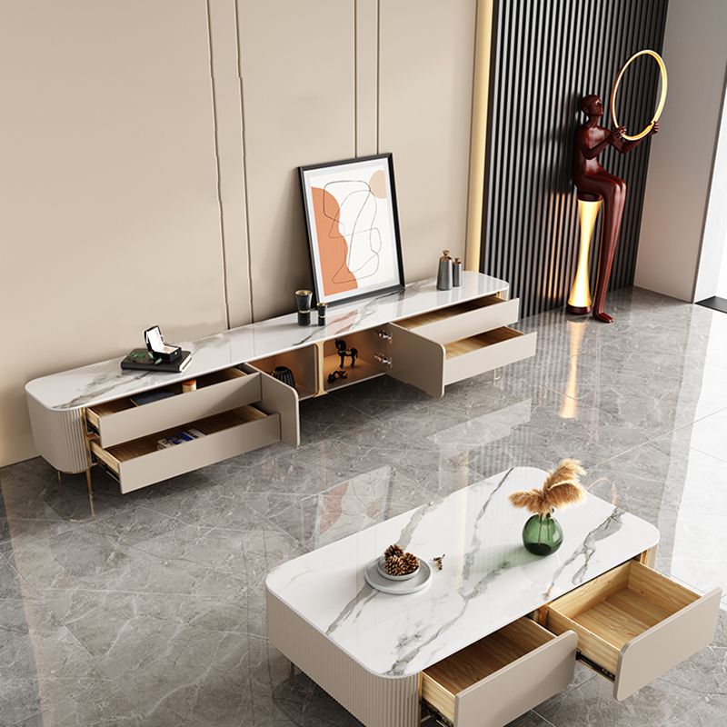 Modern Wooden TV Media Console Enclosed Storage White TV Console with Drawers