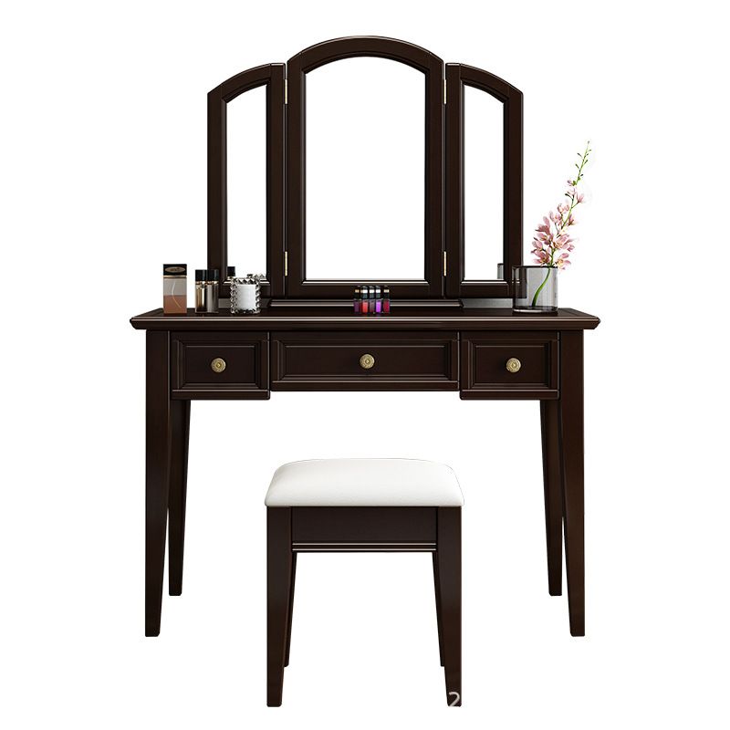 Stile tradizionale 3 -DrAwer Tavolo da trucco a specchio in legno Vanity
