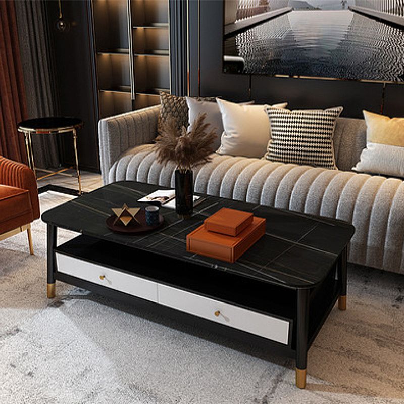 2 - Drawer and 1 - Shelf Coffee Table Rectangular Slate 4 Legs Cocktail Table Clearhalo 'Coffee & Accent Tables' 'Coffee Tables' 'coffee_tables' 'furn' 'furn_coffee_tables' 'Furniture' 'Living Room Furniture' 1200x1200_251ddcfb-2826-4671-935c-0785a893e1d6