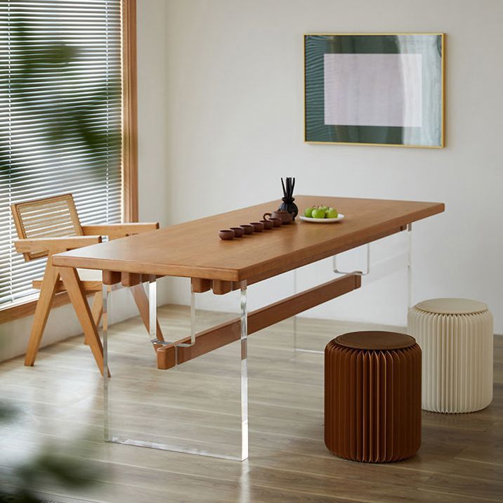 Modern Style Rectangle Dining Table Wood Table with Plastic Legs for Home Clearhalo 'Dining Tables & Seating' 'Dining Tables' 'dining_table' 'furn' 'furn_dining_table' 'Furniture' 'Kitchen & Dining Furniture' 1200x1200_251e100d-3618-423a-a91e-61b350d2fe01